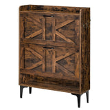 MAHANCRIS Shoe Storage Cabinet, Shoe Organizer with 2 Flip Drawers, Hidden Shoe Storage for Entryway, Freestanding Organizer with Open Storages, Rustic Brown SHHR9401N1 MAHANCRIS