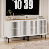 BVIUNTWO Farmhouse Buffet Cabinet with Storage, 63" Metal Base Console Table with Adjustable Shelves & 4 Doors, Antique White Sideboard for Kitchen, Dining Room, Living Room BVIUNTWO