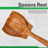 Wooden Kitchen Utensil Set - Teak Wood Cooking Utensil Sets Include Wooden Utensil Holder, Wooden Spatula, Spaghetti Spoon, Cleaning Brush & More - Durable Heat Resistant Wood Utensils Set for Cooking Northbend
