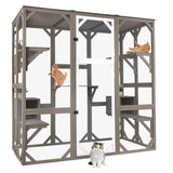 PetsCosset 71" Catio Outdoor Cat Enclosure, Large Wooden Outdoor Cat House Kitty Catio Enclosure for Indoor Cats, Outdoor Catio Weatherproof Attached to Window Catio for Cats, 7Platforms-71 H PetsCosset