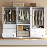 VOWNER 20“D Armoire Wardrobe Closet with Fluted Glass, 71" H Clothing Storage Cabinet with Hanging Rod, 4 Soft-Close Doors Wooden Wardrobe Cabinet for Bedroom, Large Capacity Storage White (AAC) VOWNER