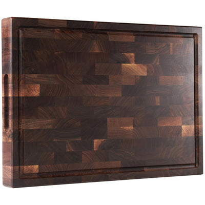 Cozifa American Dark Walnut Wood Cutting Board 17"x12"x1.6" for Kitchen with Juice Groove, Inner Handles, Gift Box Packaging and End Grain Butcher