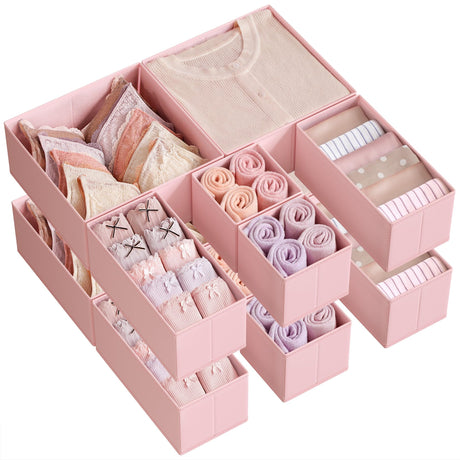 SONGMICS Drawer Organizer, Dresser Drawer Organizers, Set of 12, Foldable Fabric Storage Bins for Socks, Underwear, Bras, Ties, Scarves, Jelly Pink URDZ006R01 SONGMICS