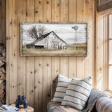 Barn Framed Wall Art Farmhouse: Rustic Farm Wood Picture Decor Large Windmill Country Scene Painting Horizontal Nature Landscape Artwork Panoramic Countryside View Print for Home Living Room Bedroom SD SOFT DANCE