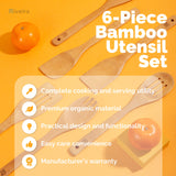 Riveira Bamboo Wooden Spoons for Cooking 6-Piece, Apartment Essentials Wood Spatula Spoon Nonstick Kitchen Utensil Set Premium Quality Housewarming Gifts for Everyday Use Riveira
