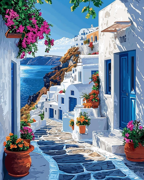 Mrnsiet Paint by Number for Adults Beginners, Easy Seaside Town Paint by Numbers Kits on Canvas, Coastal City Oil Painting Kits Adults' Paint-by-Number Kits for Home Wall Decor 16x20 Inch Mrnsiet