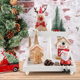 Rustic Wooden 2 Tiered Tray with Bead Garland, SYNCVIBE Square Farmhouse Style Decorative Trays Stand, Wood Serving Tray for Coffee Food Fruits Cupcakes, Home Decor Holiday Housewarming Gifts SYNCVIBE