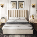 King Size Upholstered Lift Up Storage Bed Frame with 51.2" Tall Headboard, Velvet Wingback Tufted Design, Wood Slats Support, No Box Spring Required, Noise-Free Double Low Bed Frame (King,Beige) knoworld
