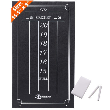 BETTERLINE Large Professional Scoreboard Chalkboard for Cricket and 01 Darts Games - 15.5" x 9" Inch (39.3 x 22.9 cm) - Black Board - Eraser and 2 Chalk Pieces Included BETTERLINE
