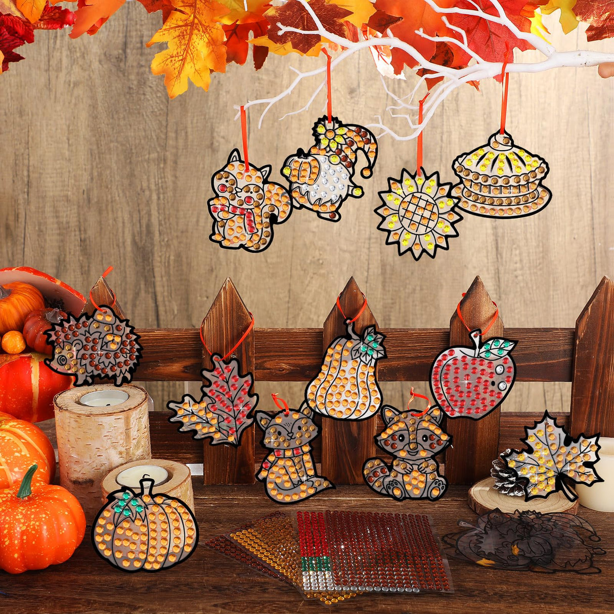 Gersoniel 36 Sets Fall Thanksgiving Window Art Suncatcher Kits Fall Gem Art Kit Diamond Painting Crafts Autumn Gemstone Sun Catcher Gem Craft for Autumn Thanksgiving Harvest Party Favors Gift Gersoniel