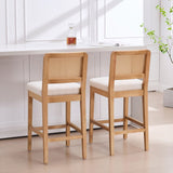 Counter Height Bar Stools Set of 2, Farmhouse Rattan Bar Stool with Back, Upholstered Wooden Barstools Mid Century Modern Breakfast Bar Chairs for Kitchen Island, Chenille Beige WAHSON OFFICE CHAIRS