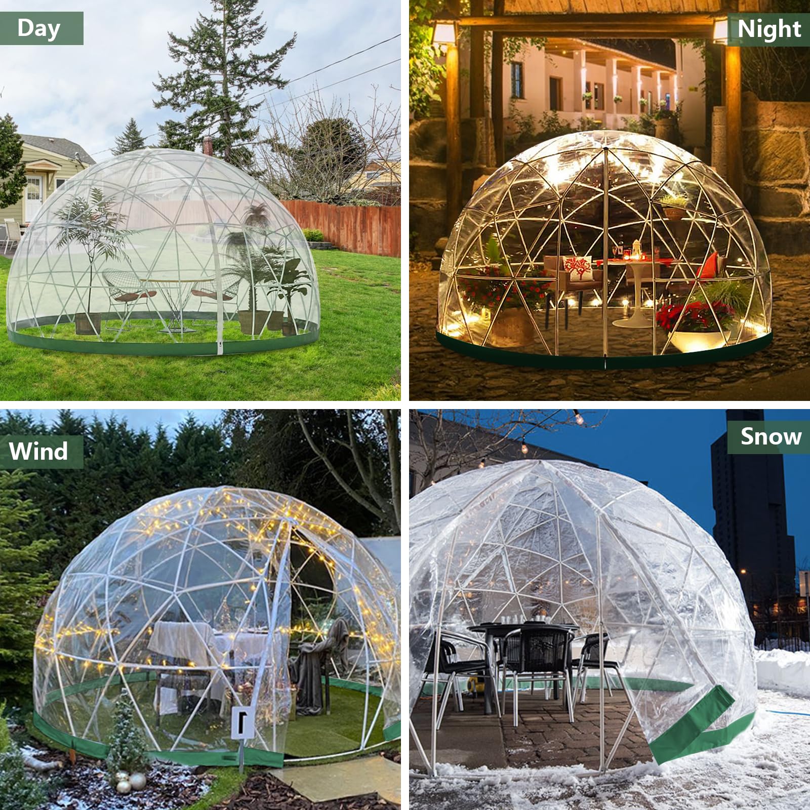 15 x 9.5 FT Garden Dome lgloo, Geodesic Dome Greenhouse with TPU Transparent Cover, Waterproof Garden Bubble Dome Tent House with 2 x 10M Light Strings for Outdoor, Patio, Dining Backyard, Pa - WoodArtSupply