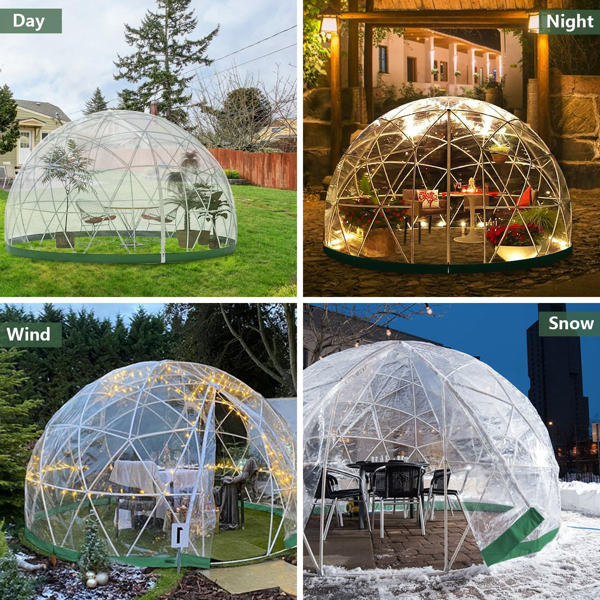 Gaonala Garden Dome Igloo, 12 * 7.2 ft PVC Dome Tents with 2 * 10m Light Strings, Weatherproof Greenhouse Garden Bubble Tent, Transparent Igloo Dome House for Outdoor, Party, Backyard Gaonala