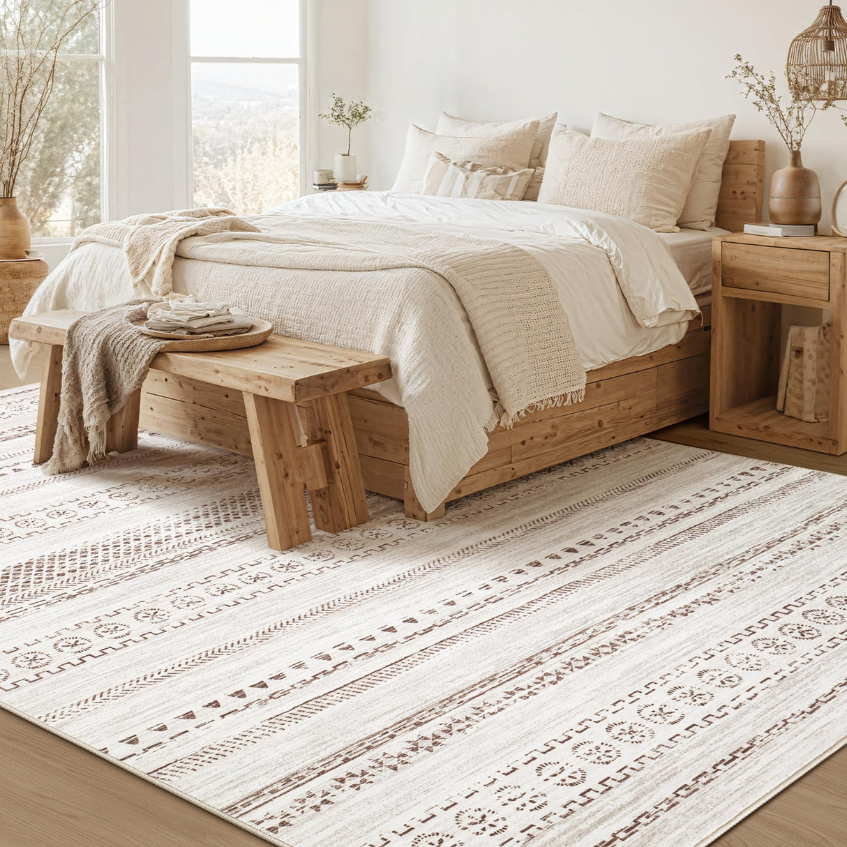 Area Rug Living Room Rugs - 5x7 Washable Boho Farmhouse Bohemian Neutral Large Moroccan Geometric Soft No Slip Indoor Rug Thin Floor Carpet for Bedroom Under Dining Table Home Office - Brown kakania