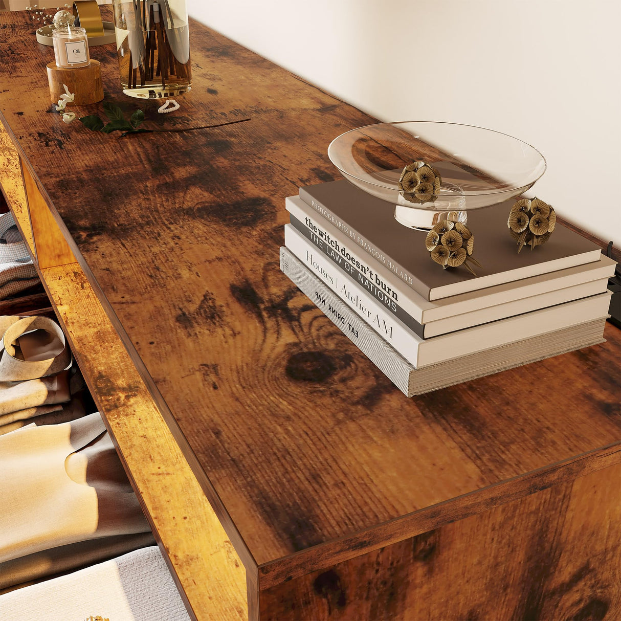 LIKIMIO 6 Drawer 59" Dresser with LED and Power Strip, Dressers & Chests of Drawers with Storage Cabinet for Bedroom, Rustic Brown LIKIMIO