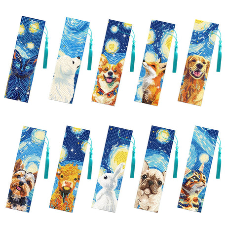 beinkmake 10Pcs Animals and Starry Sky 5D Diamond Art Bookmarks Cute Diamond DIY Painting Bookmarks Rhinestones Beaded Tassel Acrylic Bookmark for Adult Beginner Crafts beinkmake