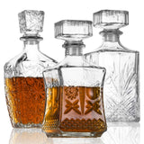 LAWADACH Whiskey Decanter Glass Liquor Decanters Set of 3, Alcohol Bottle for Tequila, Brandy and Vodka Unique Liquor Bar and Party Decorations (28oz*2, 31oz*1) LAWADACH