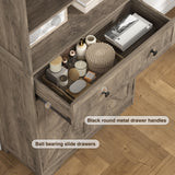 71"H Farmhouse Tall Storage Cabinet, Kitchen Pantry Cabinet with Barn Doors and Adjustable Shelves, Floor Standing Bookshelf 5 Tier Bookcase for Living Room, Kitchen, Basement,Bathroom, Grey FiveWillowise