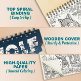 Netecom Wolf Coloring Book Spiral Bound for All Ages, A5 Wooden Cover, 30 Amazing Wolves Coloring Pages of Natural Habitats for Stress Relief and Relaxation Netecom