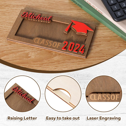 2024 Personalized Graduation Money Gift Holder, Custom Wooden Graduation Cash Holder Card Box, Class of 2024 Senior Gift for Graduates High School Students, Customize Present for Her Him - WoodArtSupply