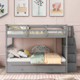 Harper & Bright Designs Full Over Full Bunk Bed with Stairs and Trundle, Wooden Bunk Bed Frame with Storage, for Kids Teens Adults - Gray Harper & Bright Designs