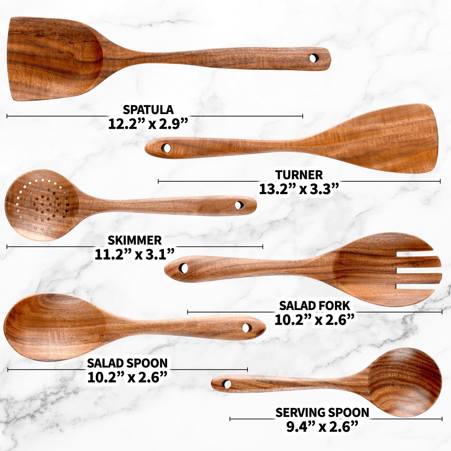 Zulay Kitchen 6-Piece Wooden Spoons for Cooking - Smooth Finish Teak Wooden Utensils for Cooking - Soft Comfort-Grip Wood Spoons for Cooking - Non-Stick Wooden Cooking Utensils - Wooden Spoon Sets