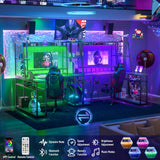 armocity L Shaped Gaming Desk with Hutch & Shelves, 47'' Gaming Computer Desk with LED Lights & Outlets, PC Gaming Desk with Storage & Monitor Stand, Grey Oak armocity