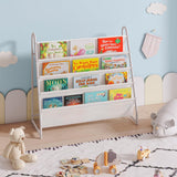 Tatub Kids Bookshelf with 4 Tier Deep Sleeves, Children Montessori Bookshelf Sling Storage Book Rock, Toddler Front Facing Display Book Shelf for Playroom Nursery Bedroom Classroom Tatub