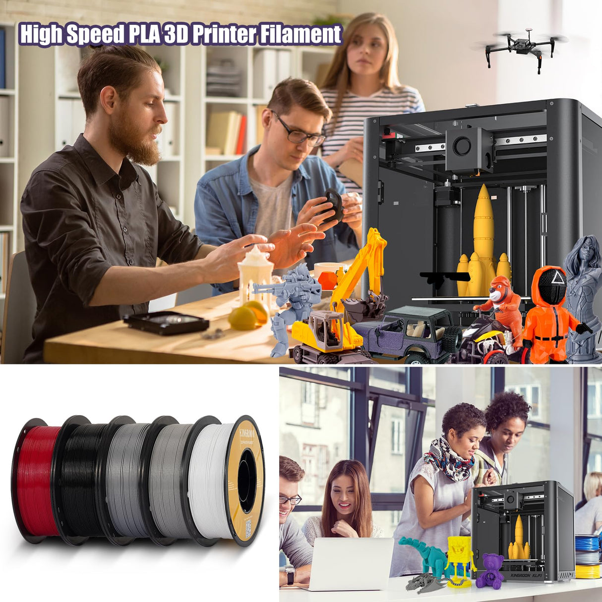 Kingroon High Speed PETG 3D Printer Filament 1.75mm, 3D Printer Rapid Filament for 30-600mm/s Hyper Printing Filament, Dimensional Accuracy +/- 0.03 mm, 10 kg Plastic Spool (22lbs（Mixed Colors） POJECITY