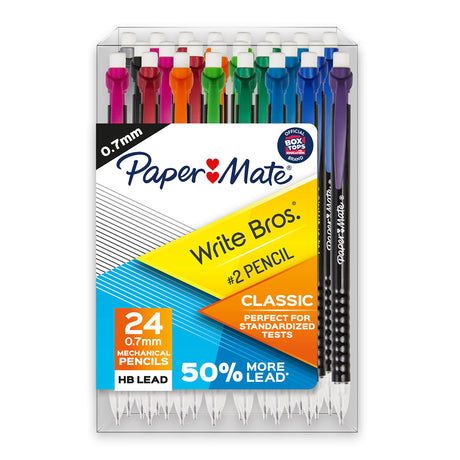 Paper Mate Mechanical Pencils 0.7mm Write Bros. Classic Number 2 Pencil Set Office Supplies Classroom Supplies Sketching Pencils Drafting Great for Standardized Testing 24 Count Paper Mate