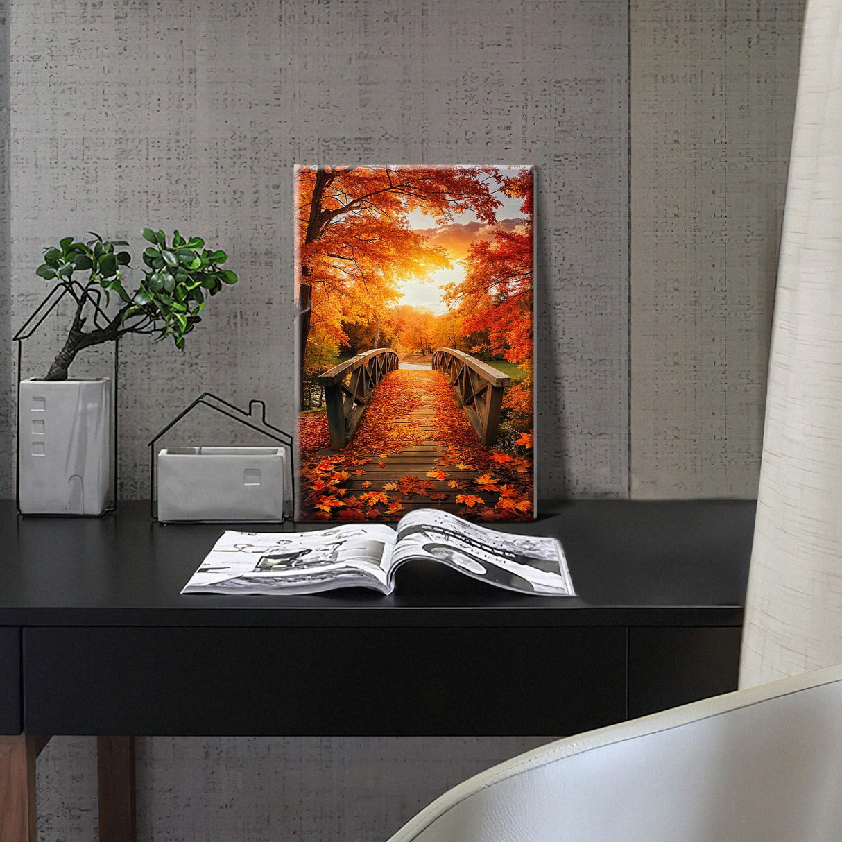 HeeBenor Framed Paint by Numbers Kit for Adults, Autumn Leaves Paint by Numbers Kit for Adults with Easel, DIY Landscape Paint by Number with Frame, Adult Paint by Number Kits Framed Canvas 8x12 Inch HeeBenor