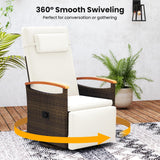 Tangkula Patio Rattan 360 Degree Swivel Recliner Chair, Wicker Lounge Chair w/Adjustable Backrest & Footrest, Cushioned Push Back Reclining Seat w/Flip Side Table for Porch, Yard, Lawn (Off White,1) Tangkula