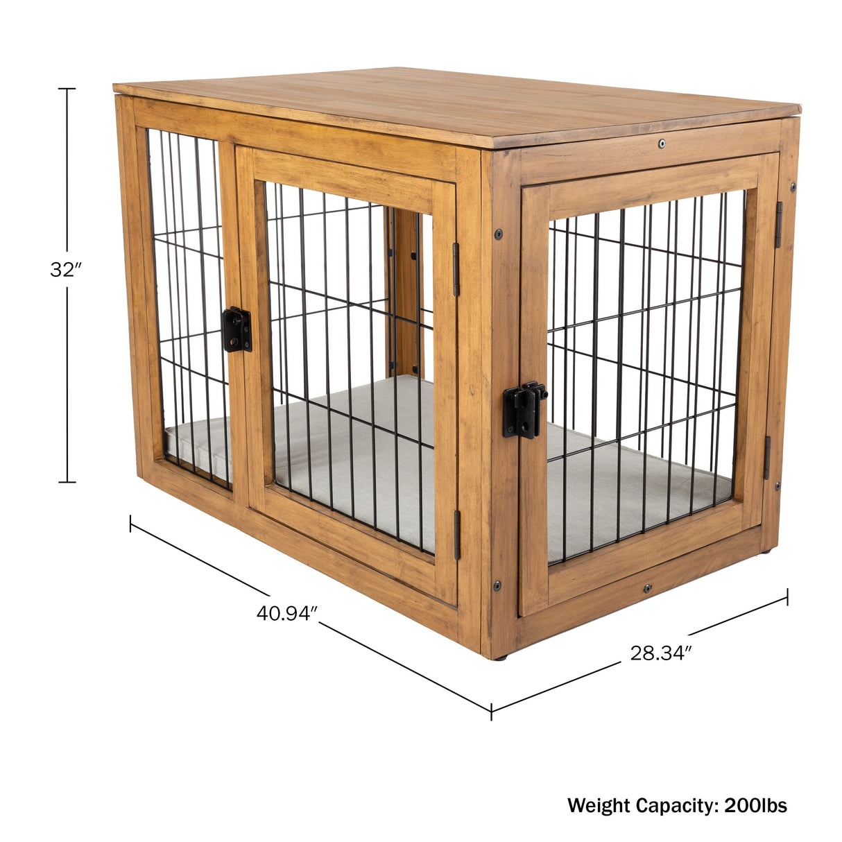 Furniture-Style Dog Crate - Acacia Wood Kennel for Large Dogs with Double Doors and Cushion - Dog Kennel Furniture by PETMAKER (Natural) PETMAKER
