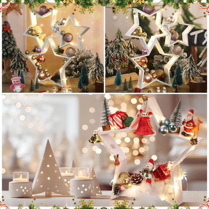 Cinnvoice 3 PCS Wooden Star Christmas Tabletop Decor Christmas Farmhouse Centerpiece Star Sign for Fireplace Mantle Shelf Xmas Table Accents White Wood Star DIY Ornament for Home