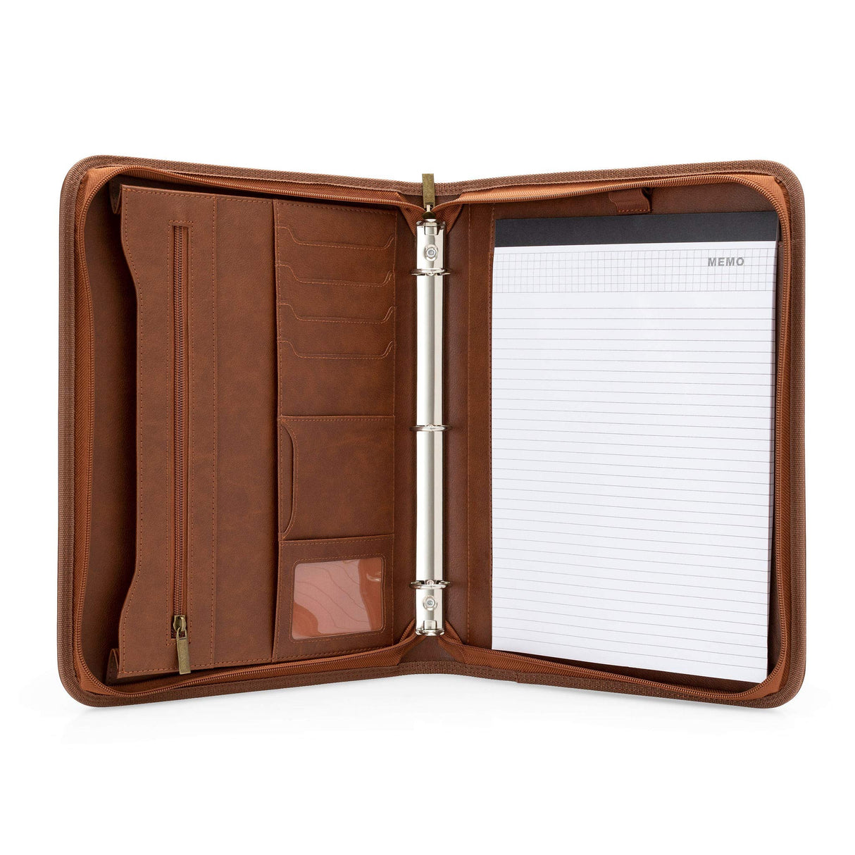 Forevermore Portfolios Portfolio Organizer - 3 Ring Binder with Notepad - 1.5 Inch Rings - Zippered Storage Pockets for Papers, Travel Documents, Presentation Folder, Cards, Passport, Tickets - Brown Forevermore Portfolios