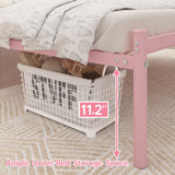 Weehom Full Size Bed Frame with Headboard, Heavy Duty Metal Platform Under Bed Storage Space No Box Spring Needed, Pink Weehom
