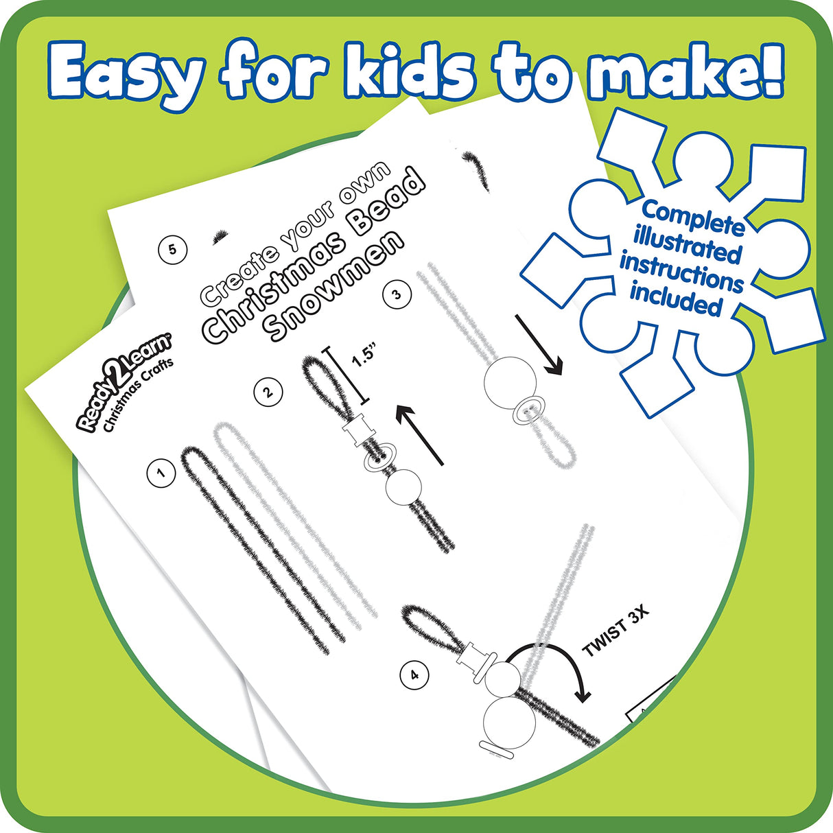 READY 2 LEARN Christmas Crafts | Create Your Own Bead Snowmen | Set of 4 | DIY Ornaments for Kids | Christmas Tree Decoration | All Materials Included READY 2 LEARN