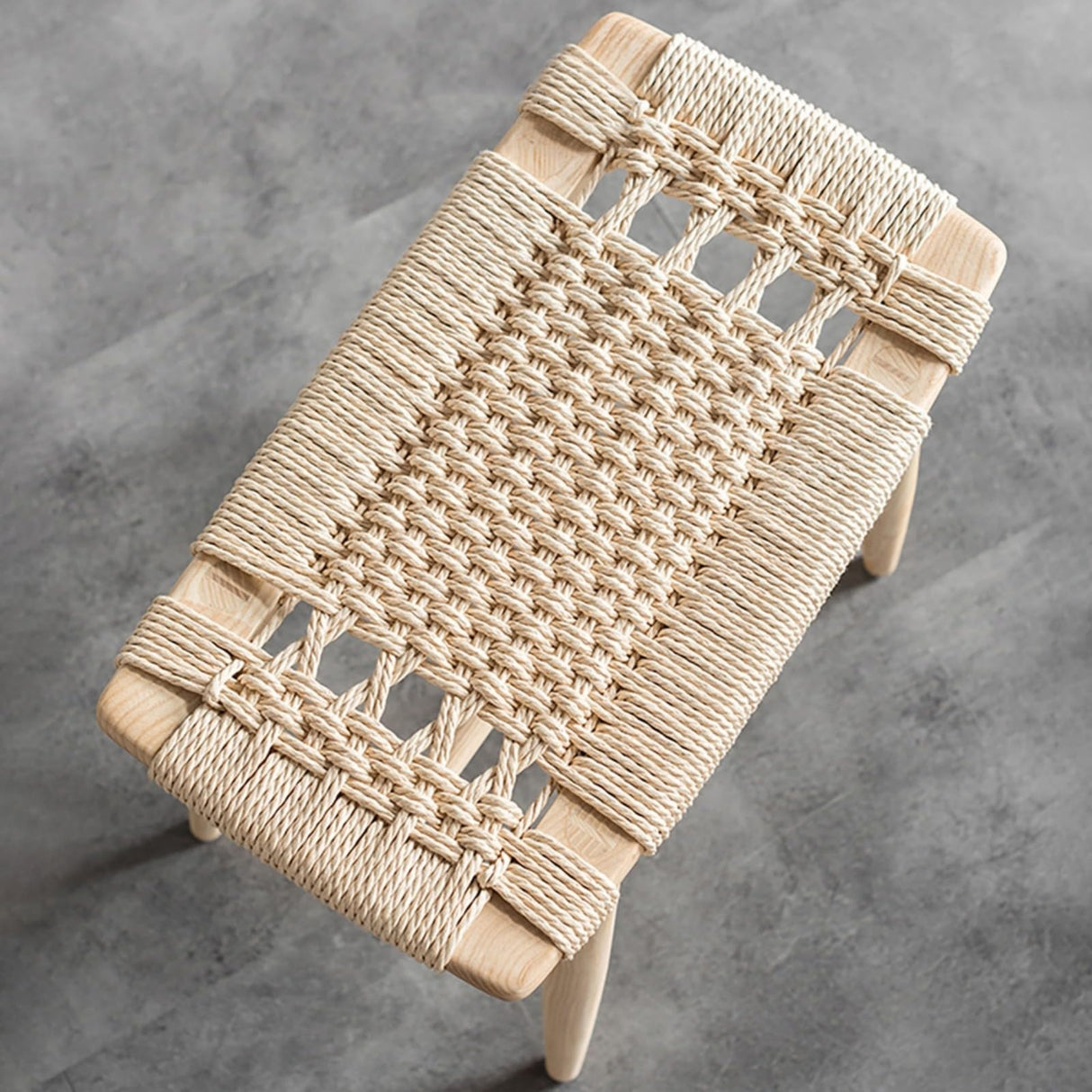 homary Natural Ash Wood Stool Ottoman Hand-Woven Foot Stool, Entryway Bench for Living Room & Bedroom, Comfortable Functional Seating homary