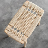 homary Natural Ash Wood Stool Ottoman Hand-Woven Foot Stool, Entryway Bench for Living Room & Bedroom, Comfortable Functional Seating homary