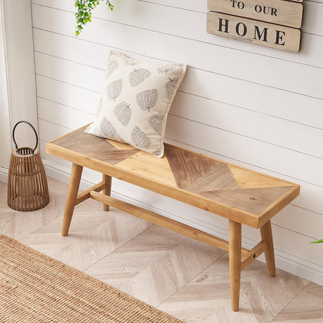 Wnutrees 43" Farmhouse Wood Bench,Solid Wood Entryway Bench for Indoor,Rustic Wood Bench for end of Bed, Handcrafted Finish, Natural Wnutrees