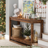 Besiost 47" Farmhouse Wood Entryway Table Narrow Console Table with Storage Behind Couch Sofa Table with Shelves Entry Way Table with Open Storage, Easy Assembly, Rustic Brown Besiost