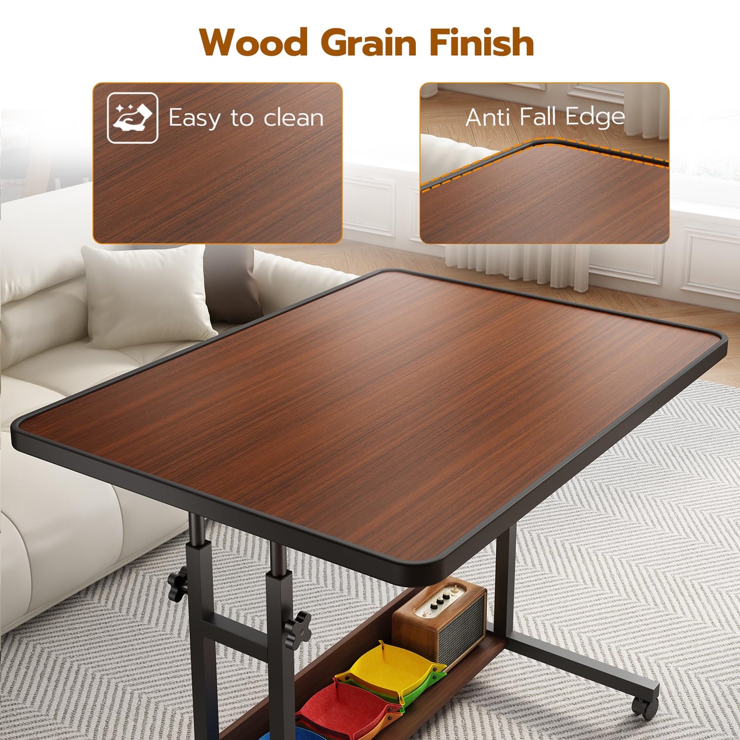 UPVERCY 1500 Piece Adjustable Puzzle Table with Legs and 6 Trays & Protective Cover, 34.8" x 26.7" Rolling Puzzle Board with Storage Shelf & Wheels - Jigsaw Puzzle Table, Wood Grain Finish - Walnut