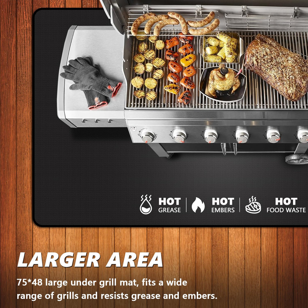 Rumlick 75 x 48 inch Under Grill Mats for Outdoor Grill, Oil and Waterproof, Double-Sided Fireproof Mat Fire Pit Mat Fireplace Mat Outdoor BBQ Mat for Protecting Deck and Lawn rumlick