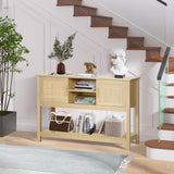 LAZZO 47" Rattan Console Table - Multi-Functional Narrow Entryway & Sofa Table with Storage Cabinets and Drawers LAZZO