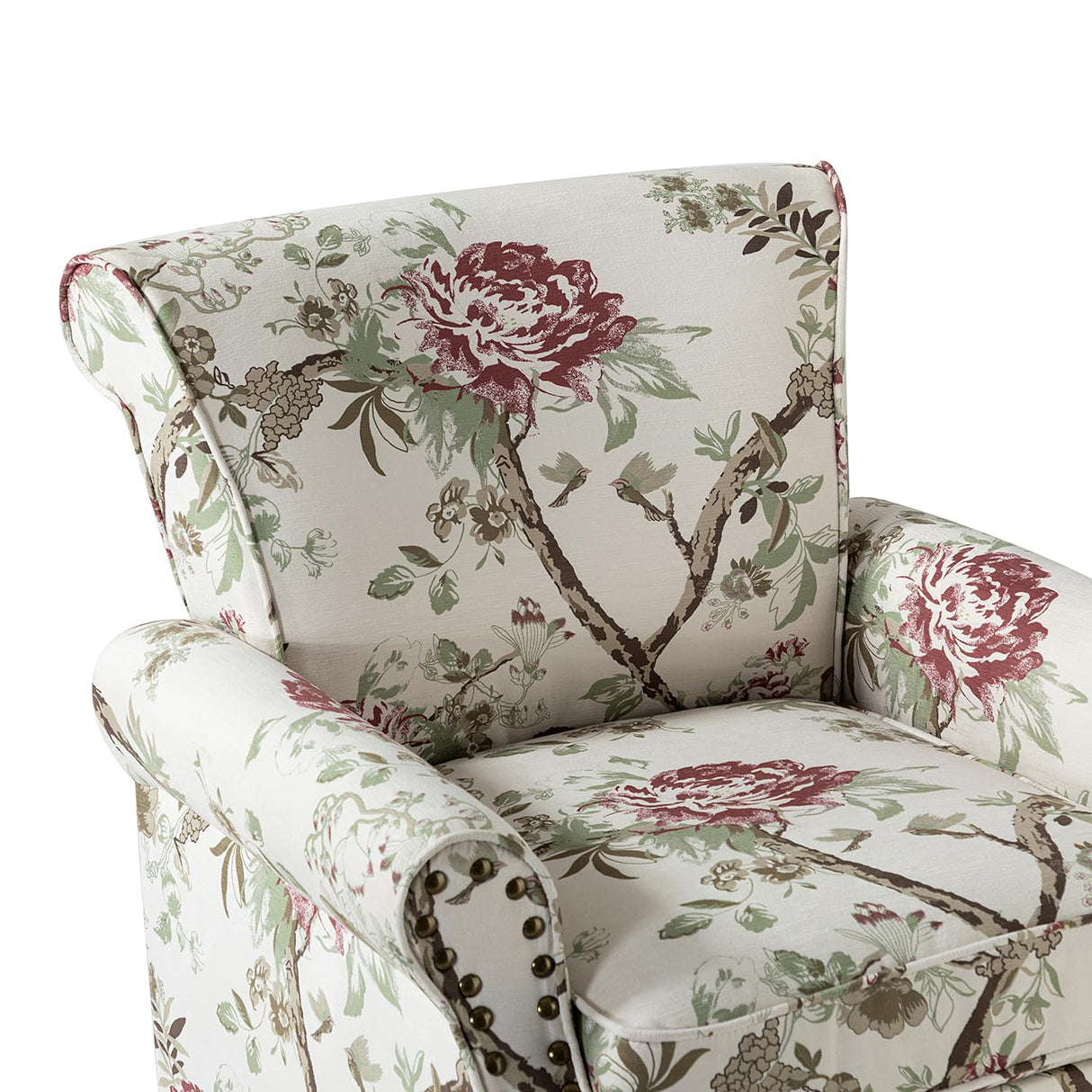HULALA HOME Modern Wingback Accent Chair with Wood Legs & Removable Cushion, Comfy Upholstered Armchair with Nailhead Trim, Floral Pattern Sofa Chair for Bedroom Living Room, Floral HULALA HOME