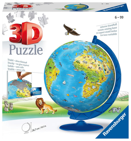 Ravensburger Children's World Globe 180 Piece 3D Jigsaw Puzzle | Easy Click Technology | Displayable Art | Perfect for Kids and Adults | 10.5 in Diameter Ravensburger
