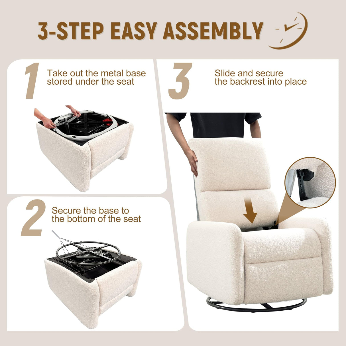 Korser 360° Swivel Glider Chair, Rocking Chair Nursery with Side Pockets, Deep Cushioned Seat, Nursery Chair with Steel Structure Base, Sherpa Swivel Chairs for Living Room, Bedroom, Baby Room Korser