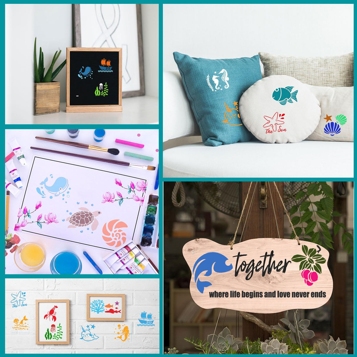 Summer Stencils for Painting, 20PCS 3 Inch Plastic Beach Stencils for Crafts Reusable, Small Stencils for Painting on Wood Canvas Rock, Funny Sea Life Stencils for Home Decor & DIY Projects Felixcraft