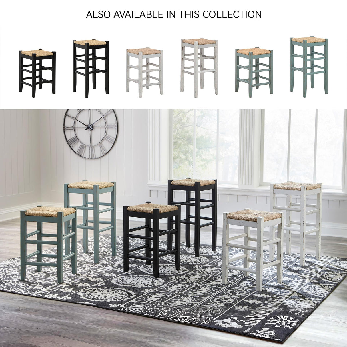 Signature Design by Ashley Mirimyn Farmhouse 23.63" Counter Height Bar Stool with Woven Wicker Seats, 2 Count, Green & Light Brown Signature Design by Ashley