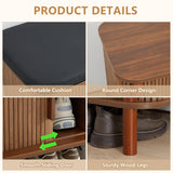 QEIUZON Shoe Bench, Entryway Shoe Cabinet with Leather Cushion and Sliding Door, Modern Shoe Storage Organizer for Living Room, Hallway (Walnut) QEIUZON